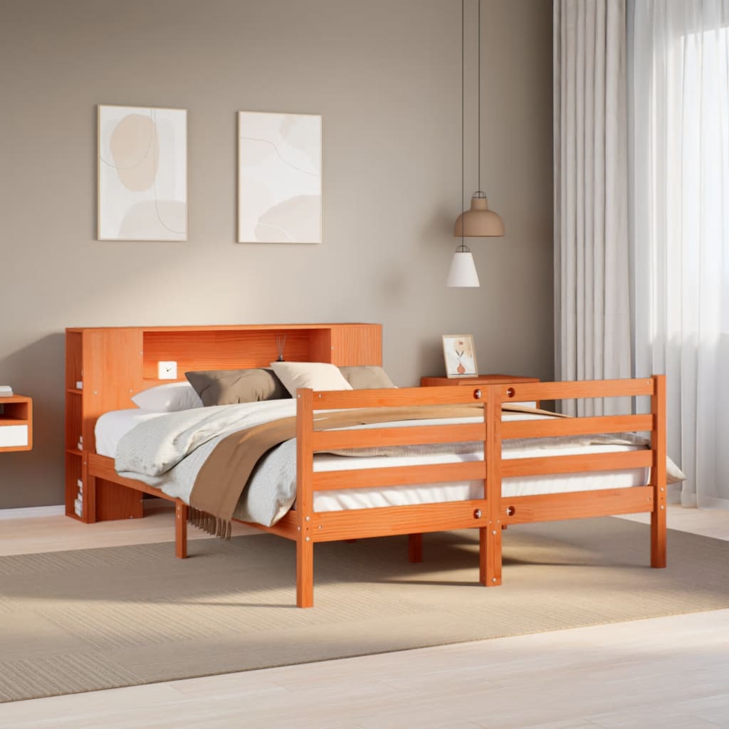 Bed met boekenkast zonder matras grenenhout wasbruin 140x200 cm is nu te koop bij PeponiXL, paradijselijk wonen!