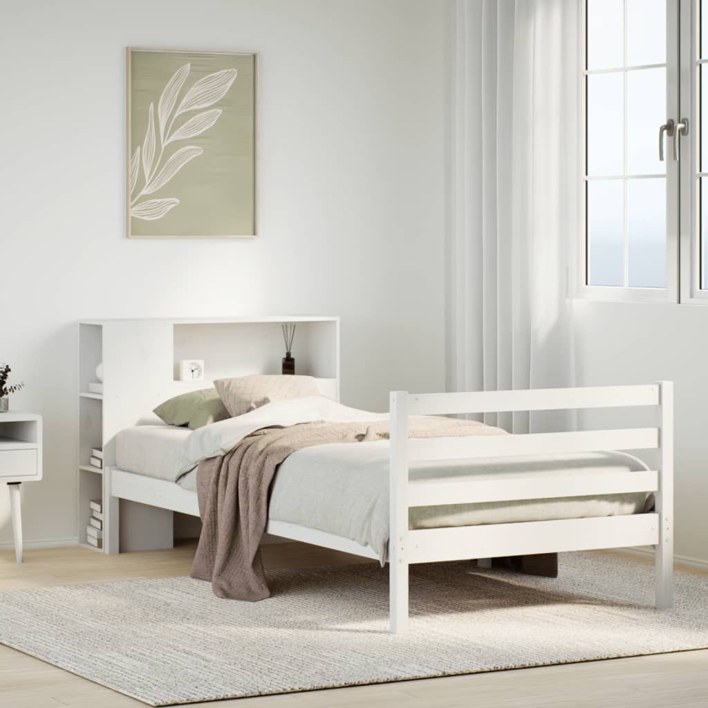 vidaXL Bed met boekenkast zonder matras grenenhout wit 75x190 cm