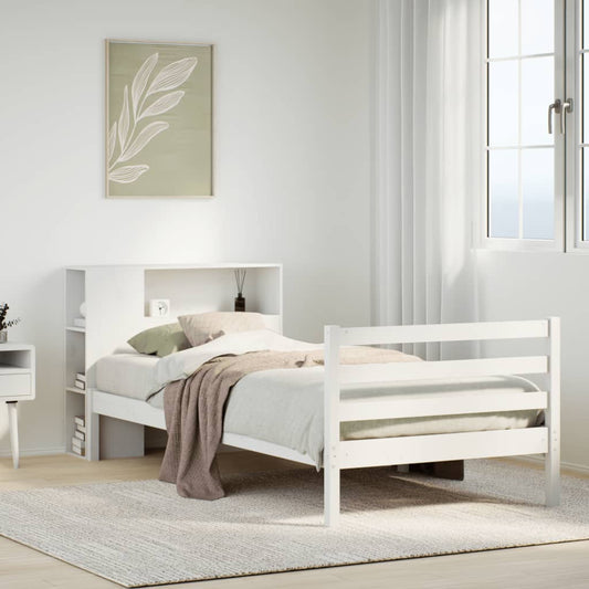 vidaXL Bed met boekenkast zonder matras grenenhout wit 75x190 cm