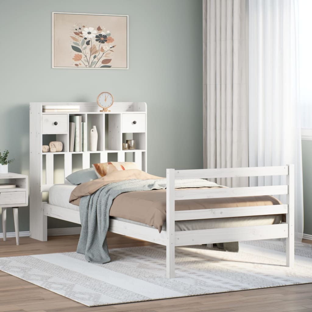 Bed met boekenkast zonder matras grenenhout wit 75x190 cm is nu te koop bij PeponiXL, paradijselijk wonen!
