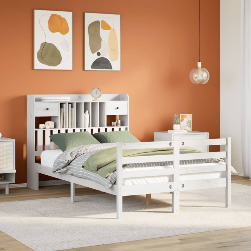 Bed met boekenkast zonder matras grenenhout wit 135x190 cm is nu te koop bij PeponiXL, paradijselijk wonen!