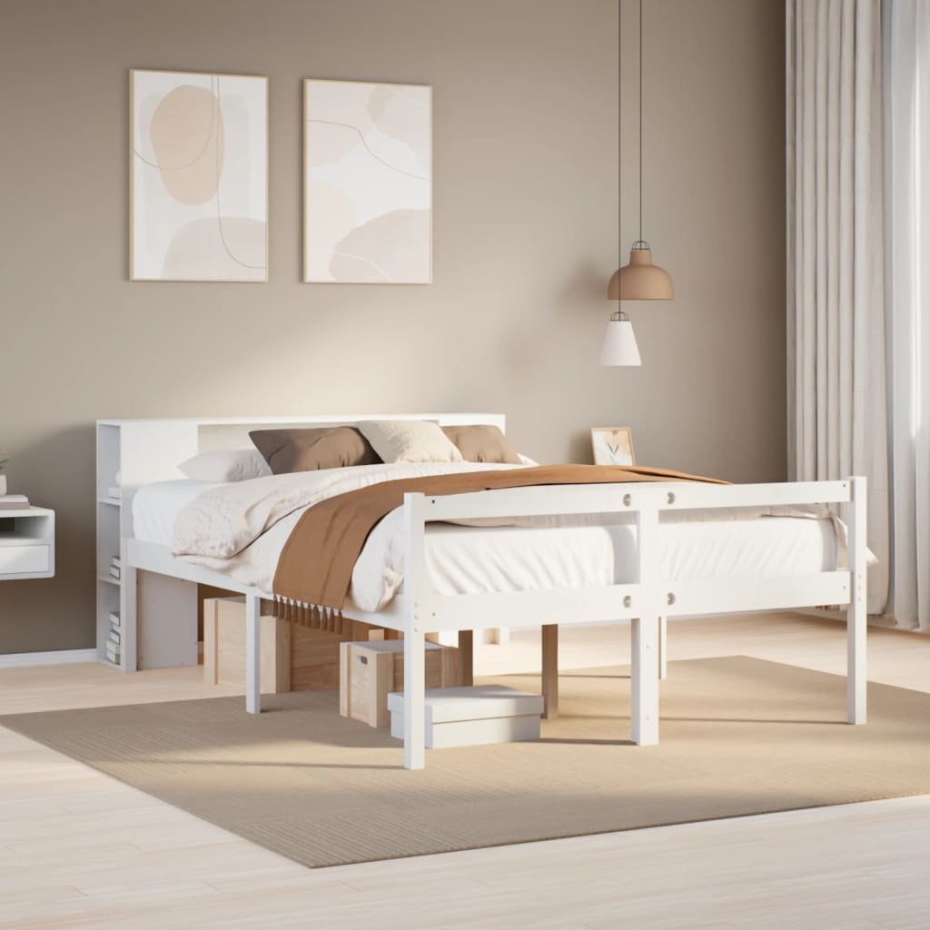 Bed met boekenkast zonder matras grenenhout wit 135x190 cm is nu te koop bij PeponiXL, paradijselijk wonen!