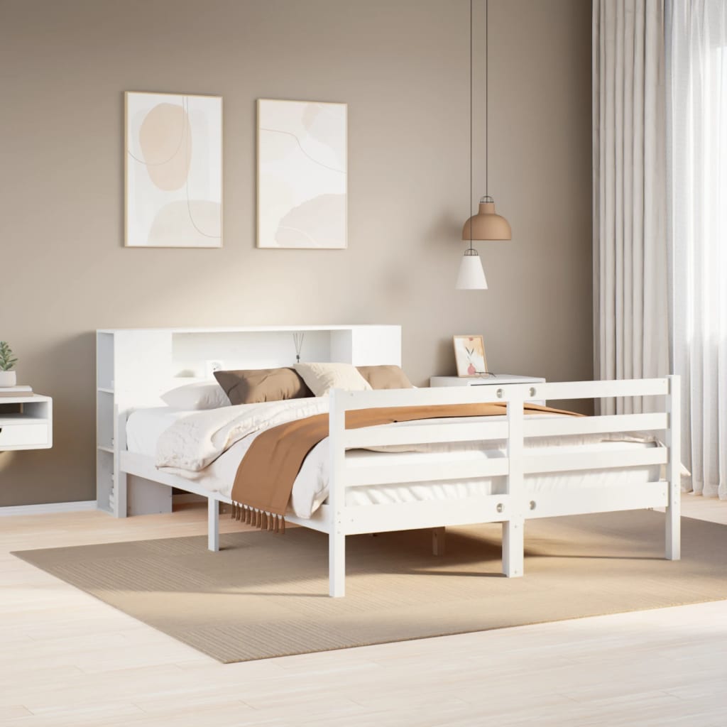 Bed met boekenkast zonder matras grenenhout wit 135x190 cm is nu te koop bij PeponiXL, paradijselijk wonen!