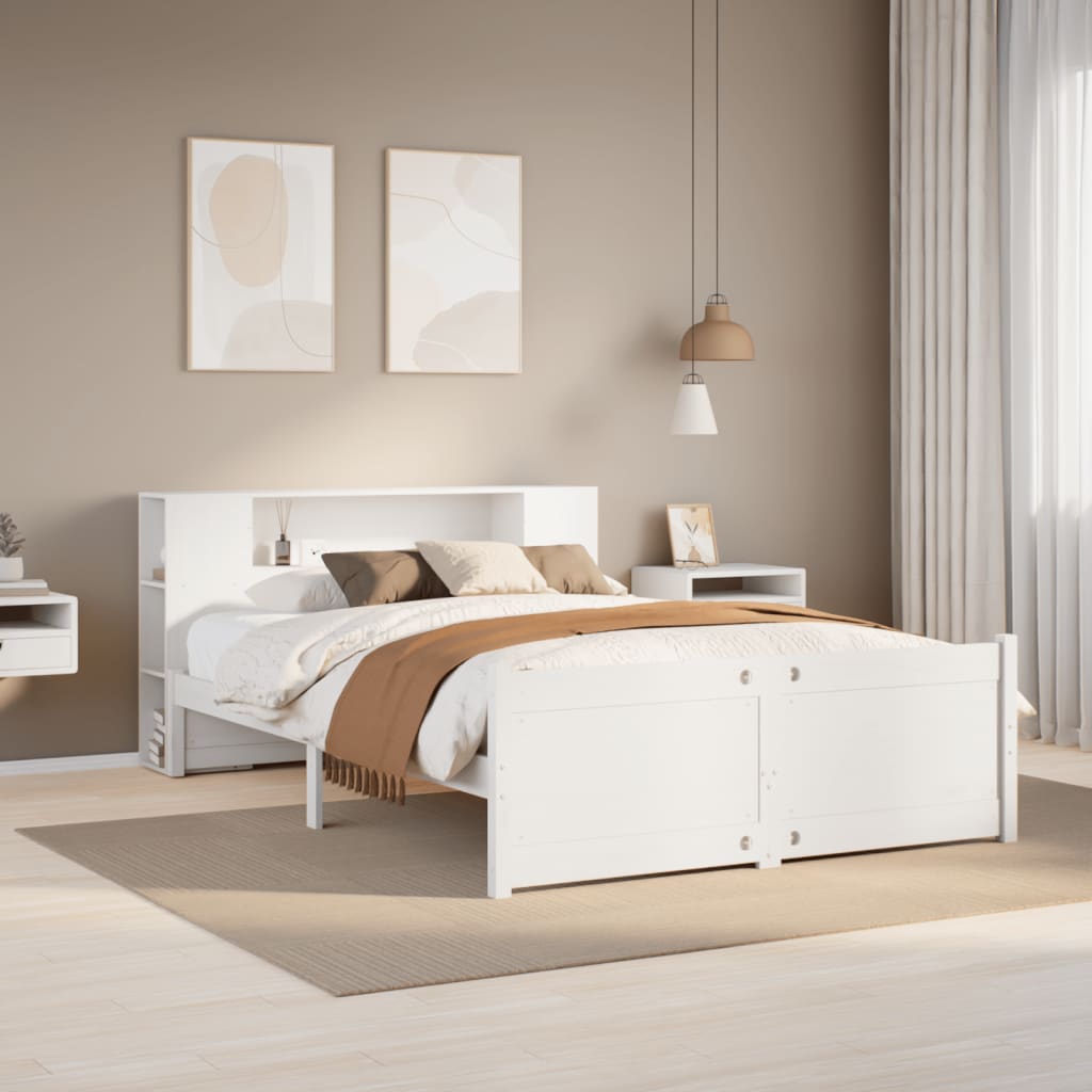Bed met boekenkast zonder matras grenenhout wit 135x190 cm is nu te koop bij PeponiXL, paradijselijk wonen!