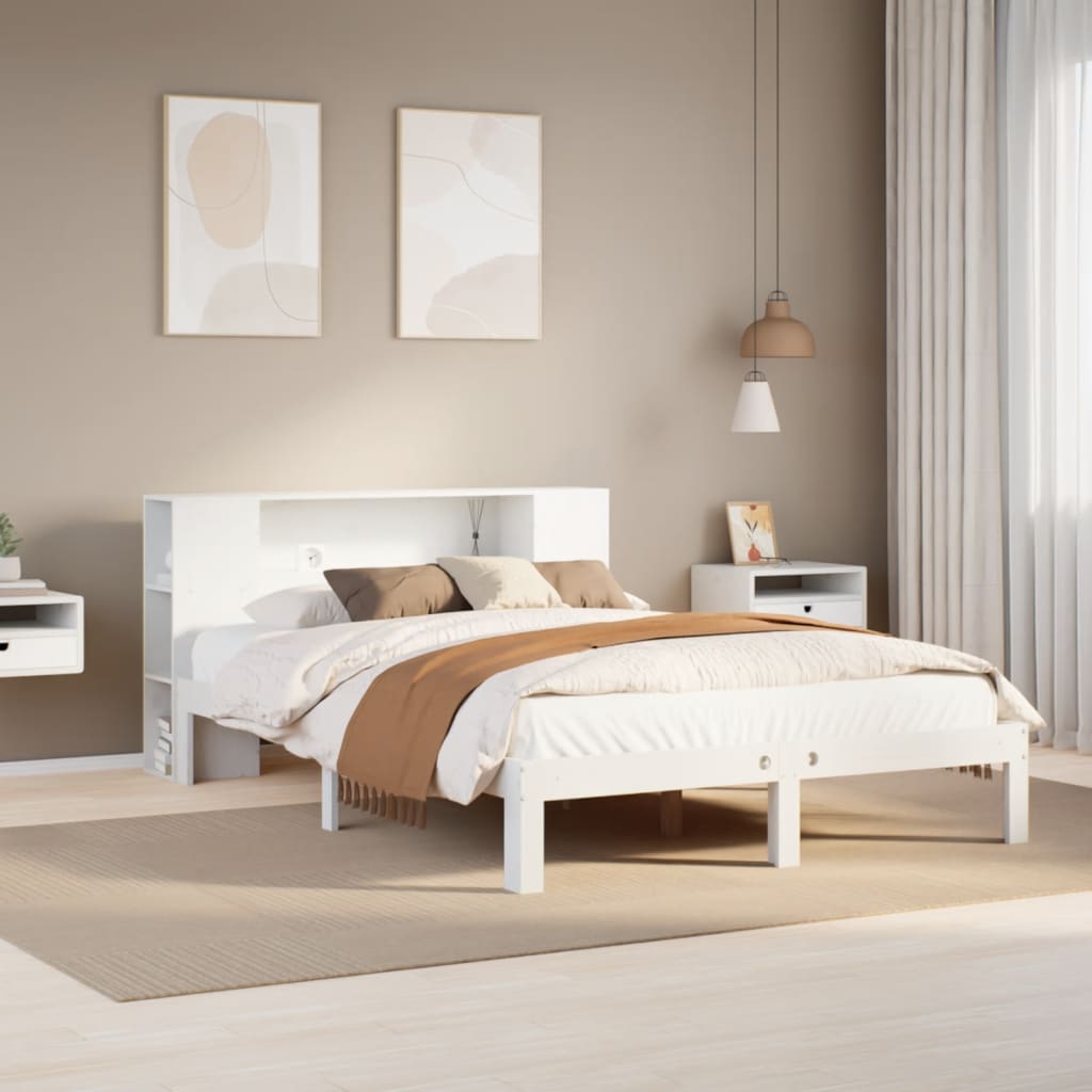 Bed met boekenkast zonder matras grenenhout wit 140x190 cm is nu te koop bij PeponiXL, paradijselijk wonen!