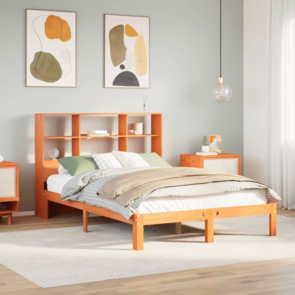 Bed met boekenkast zonder matras grenenhout wasbruin 140x200 cm is nu te koop bij PeponiXL, paradijselijk wonen!