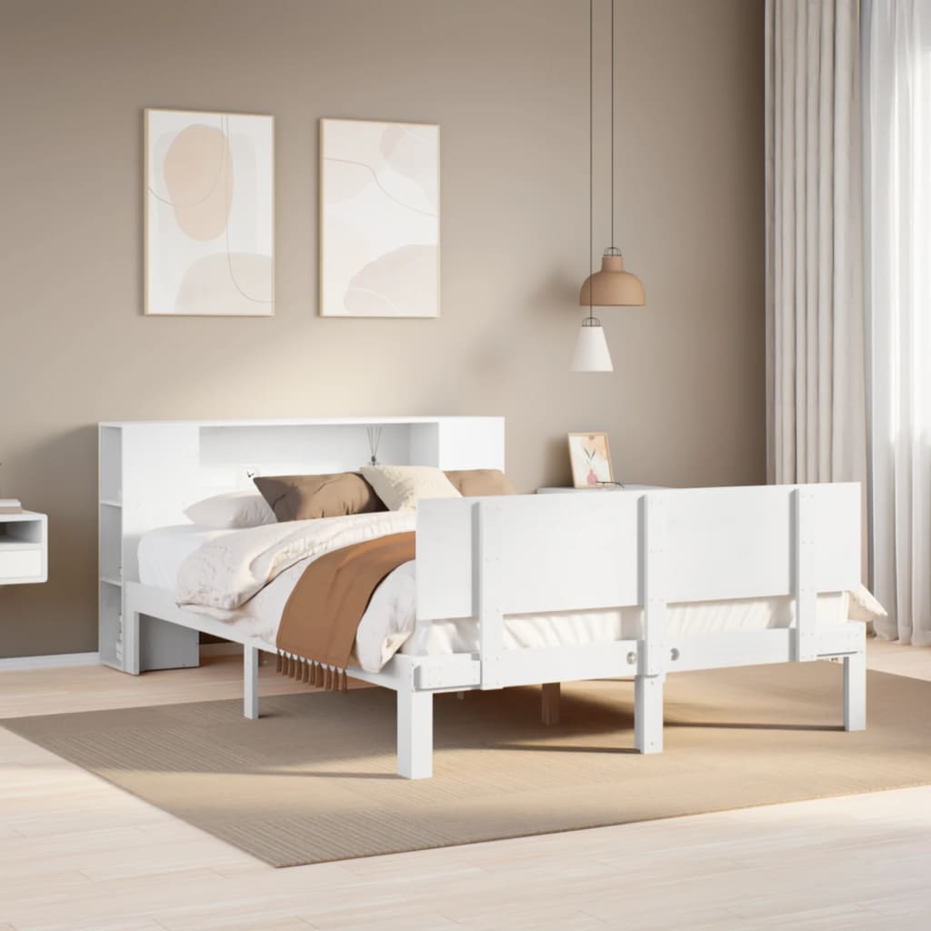Bed met boekenkast zonder matras grenenhout wit 135x190 cm is nu te koop bij PeponiXL, paradijselijk wonen!