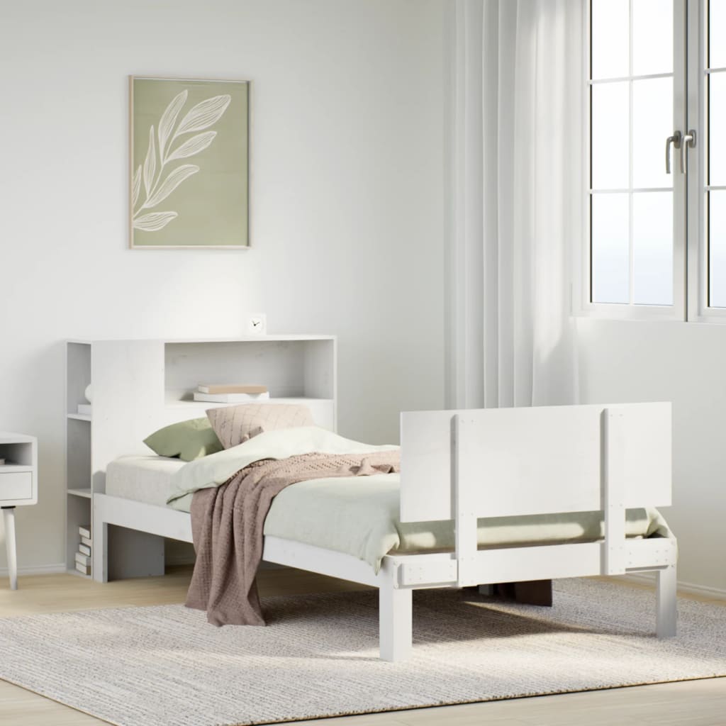 Bed met boekenkast zonder matras grenenhout wit 75x190 cm is nu te koop bij PeponiXL, paradijselijk wonen!