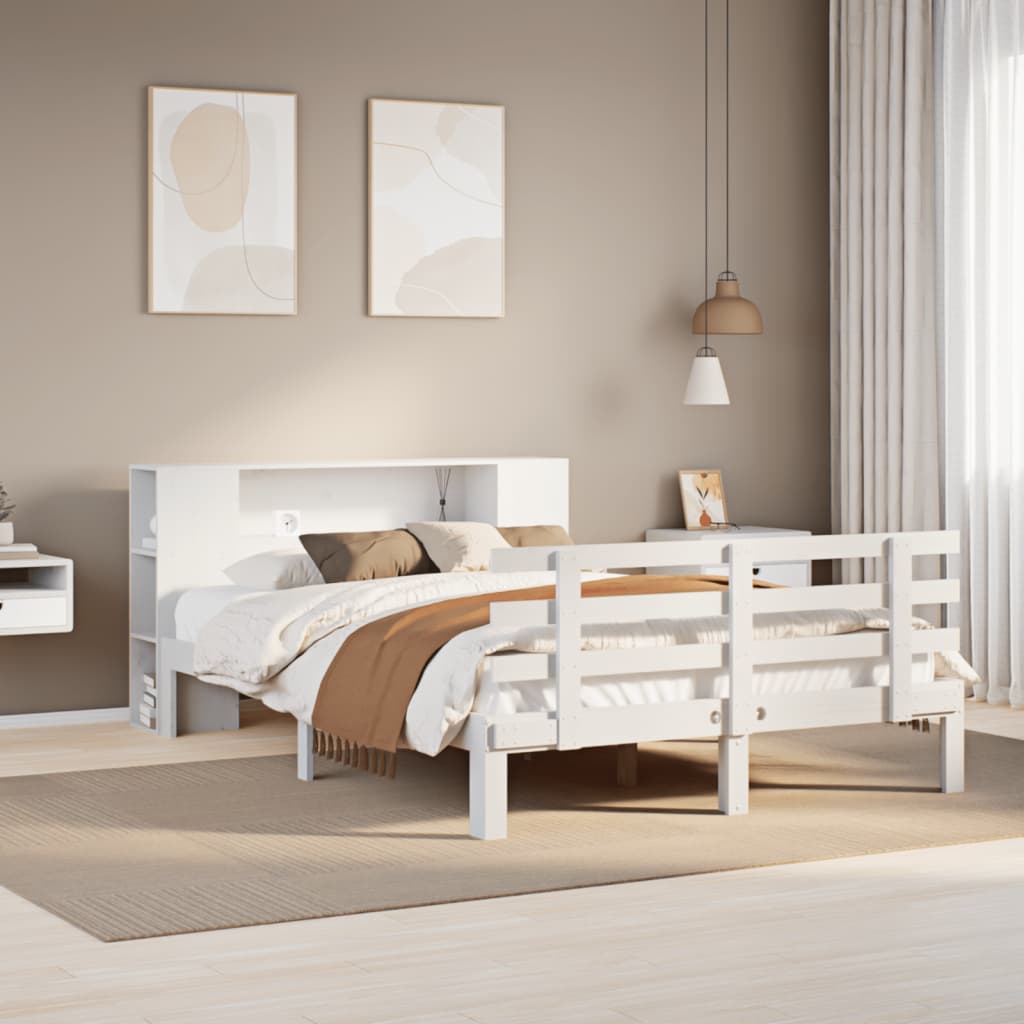 Bed met boekenkast zonder matras grenenhout wit 140x200 cm is nu te koop bij PeponiXL, paradijselijk wonen!