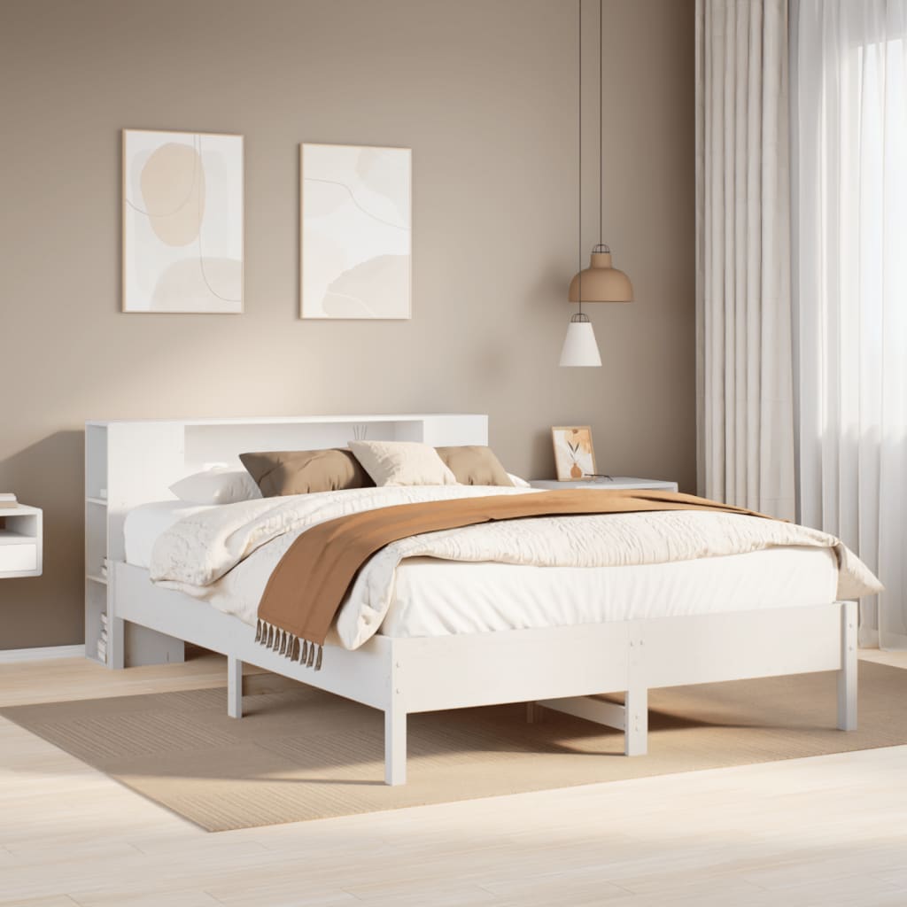 Bed met boekenkast zonder matras grenenhout wit 140x200 cm is nu te koop bij PeponiXL, paradijselijk wonen!