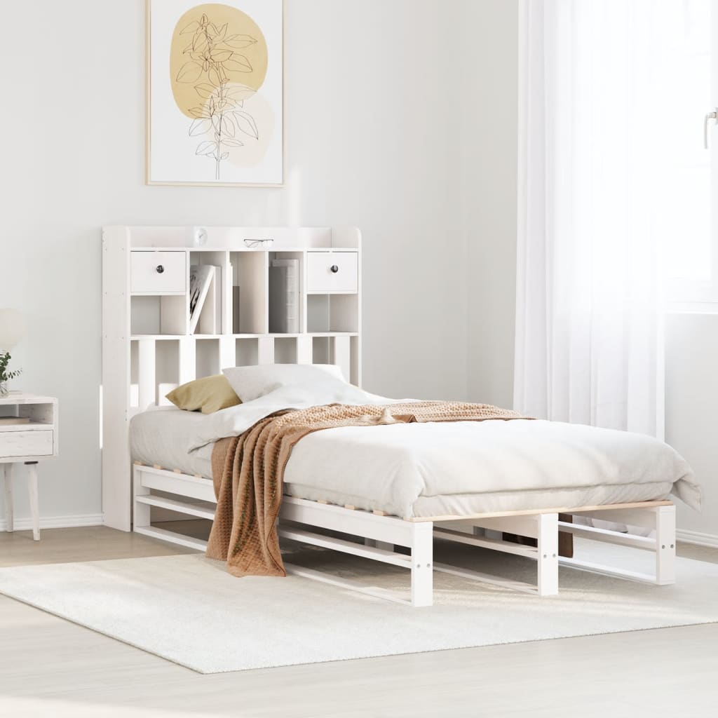 Bed met boekenkast zonder matras grenenhout wit 90x200 cm is nu te koop bij PeponiXL, paradijselijk wonen!