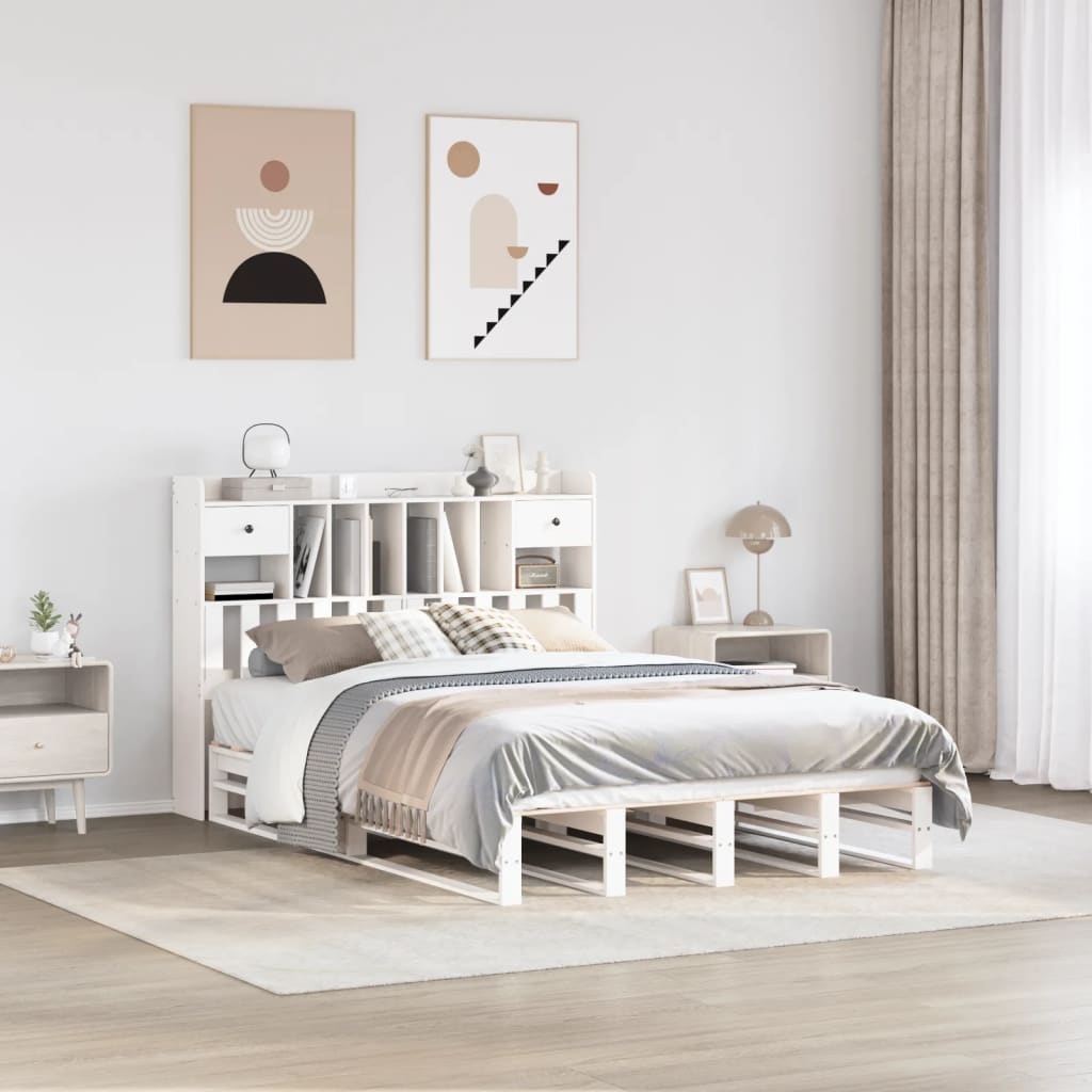 Bed met boekenkast zonder matras grenenhout wit 140x200 cm is nu te koop bij PeponiXL, paradijselijk wonen!