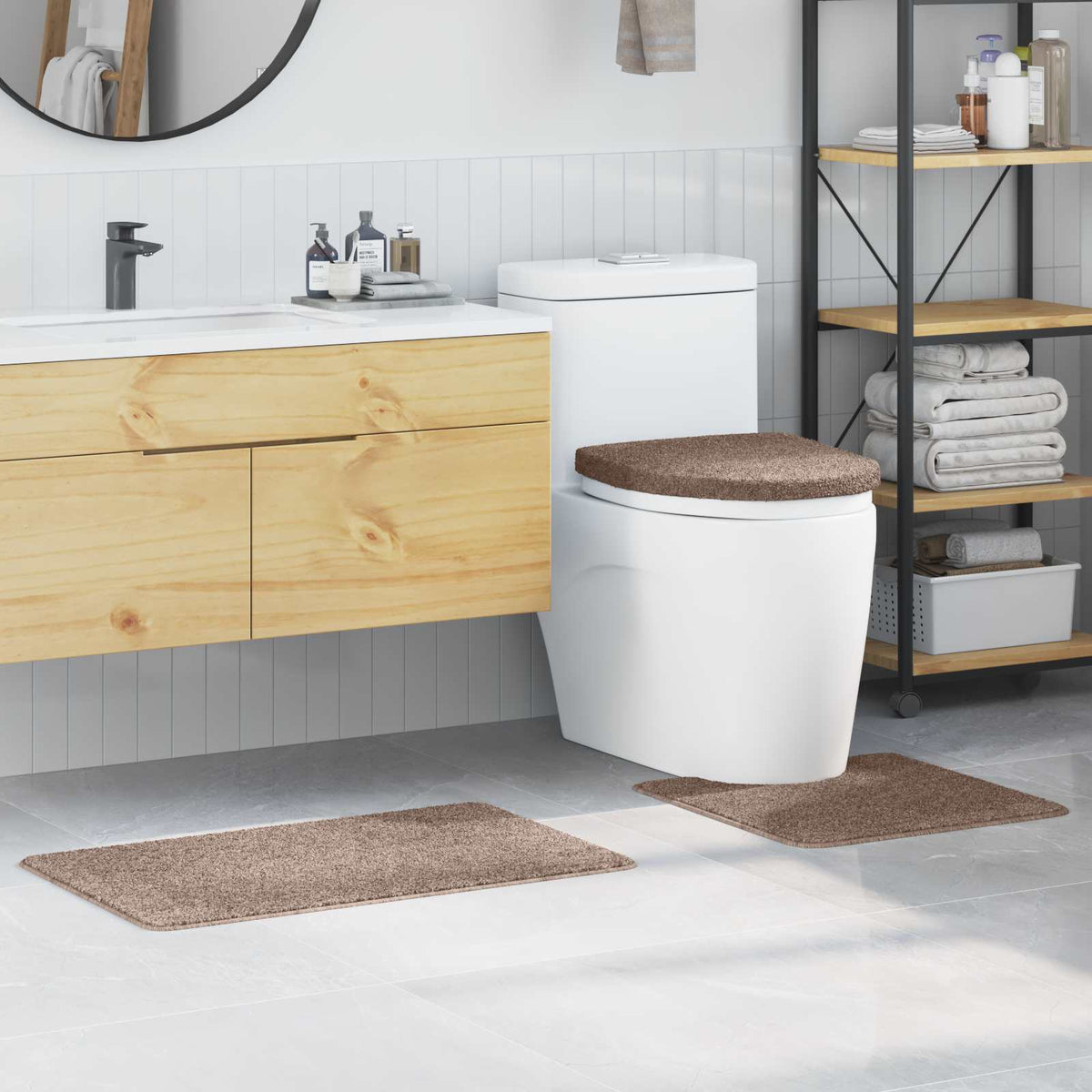 Antislip Badmat Set 3 pcs Bruin PP is nu te koop bij PeponiXL, paradijselijk wonen!