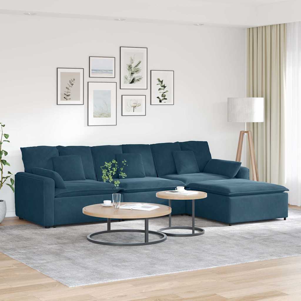 Modulaire bank met voetenbank en kussens blauw is nu te koop bij PeponiXL, paradijselijk wonen!