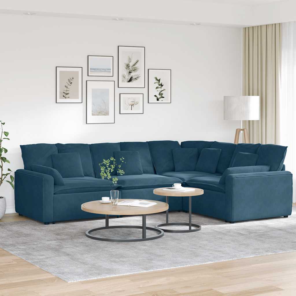 Modulaire bank met kussens fluweel blauw is nu te koop bij PeponiXL, paradijselijk wonen!