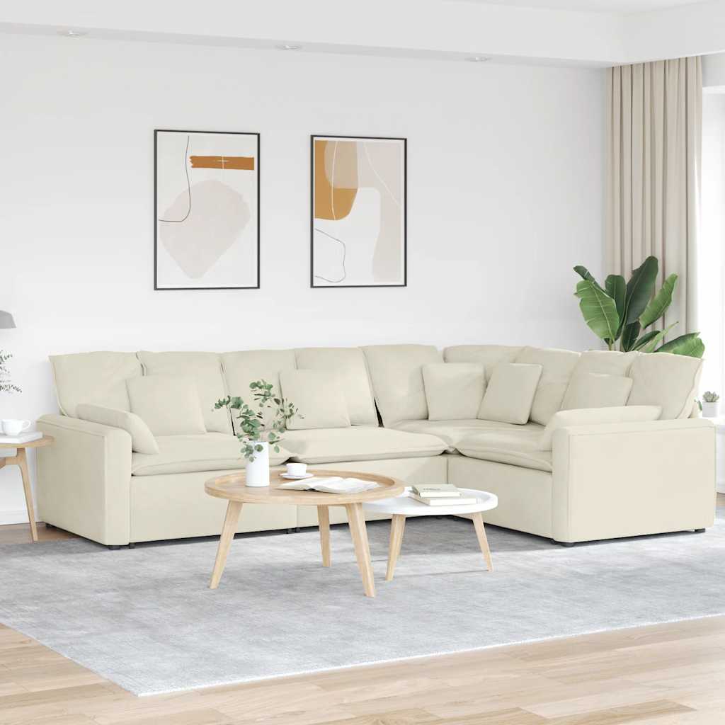Modulaire bank met kussens fluweel crèmekleurig is nu te koop bij PeponiXL, paradijselijk wonen!