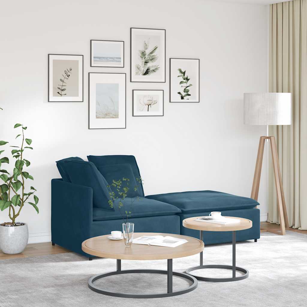 Modulaire bank met voetenbank en kussens fluweel blauw is nu te koop bij PeponiXL, paradijselijk wonen!