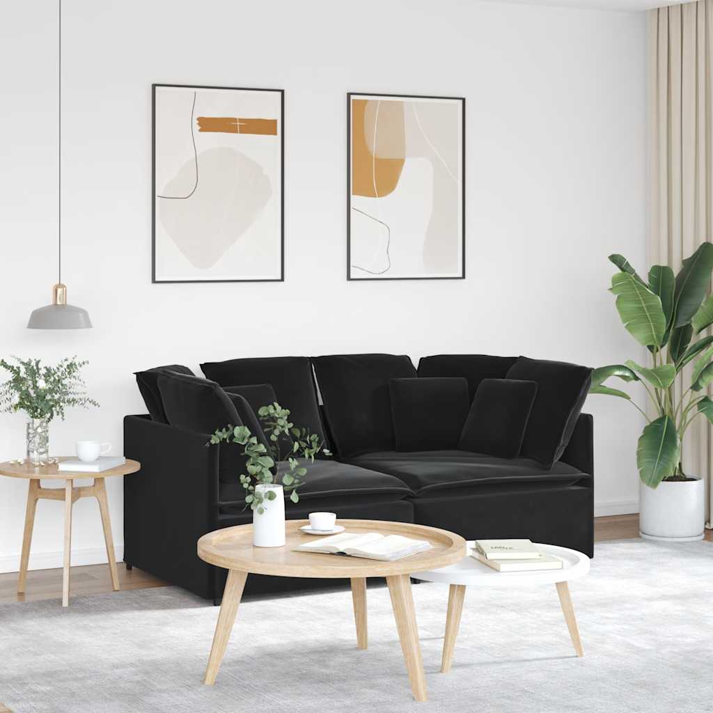 Modulaire bank met kussens fluweel zwart is nu te koop bij PeponiXL, paradijselijk wonen!