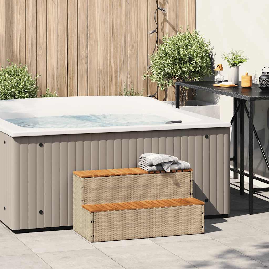 Hottub-opstap 100x50x50,5 cm poly rattan&massief acaciahout is nu te koop bij PeponiXL, paradijselijk wonen!