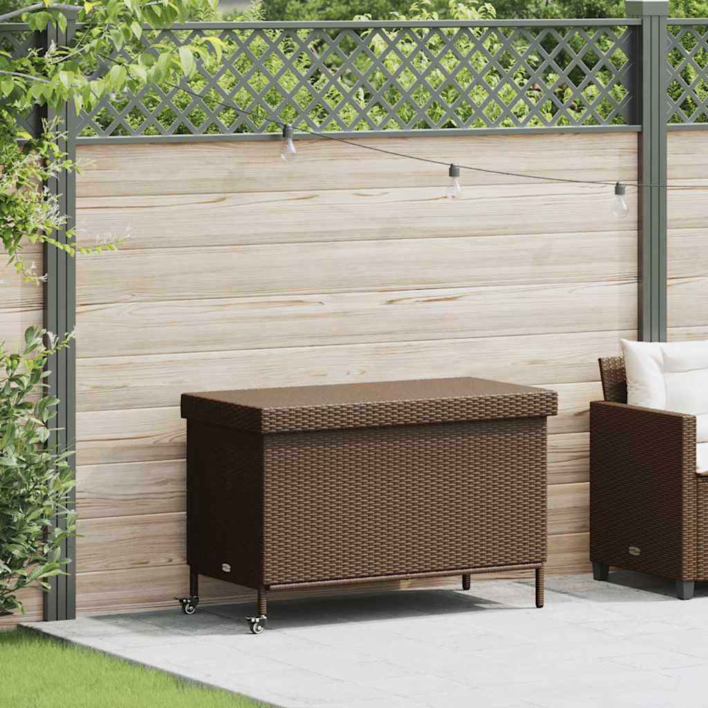 Tuinbox met wielen 110x55x73 cm poly rattan bruin is nu te koop bij PeponiXL, paradijselijk wonen!