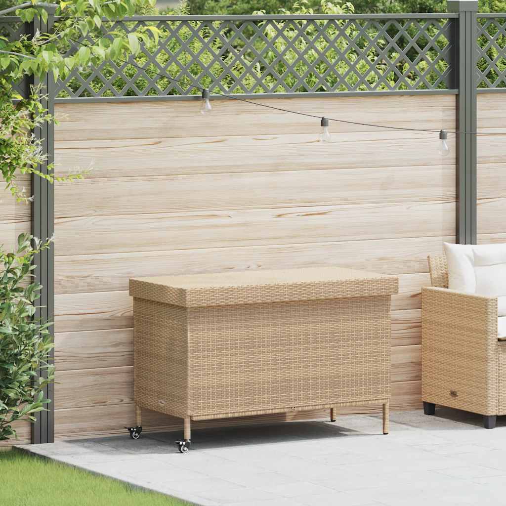 Tuinbox met wielen 110x55x73 cm poly rattan gemengd beige is nu te koop bij PeponiXL, paradijselijk wonen!