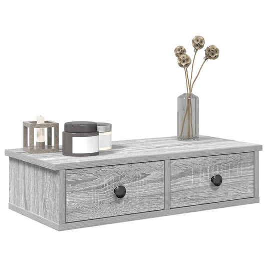 Wandschap met lades 60x28x15 cm bewerkt hout grijs sonoma eiken is nu te koop bij PeponiXL, paradijselijk wonen!