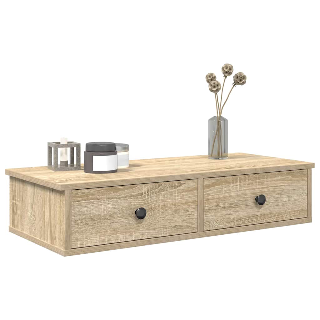 Wandschap met lades 80x34x17 cm bewerkt hout sonoma eikenkleur is nu te koop bij PeponiXL, paradijselijk wonen!
