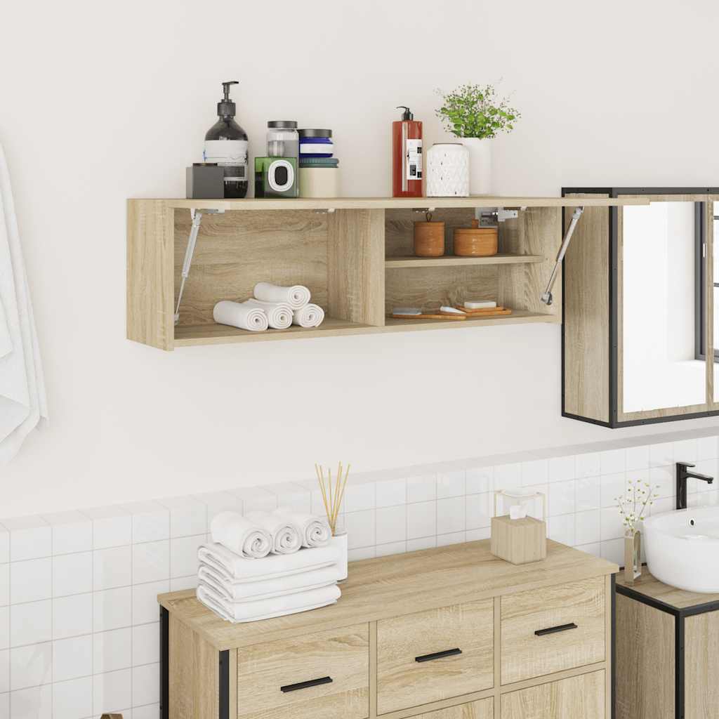 Badkamerwandkast 100x25x30 cm bewerkt hout sonoma eikenkleurig is nu te koop bij PeponiXL, paradijselijk wonen!