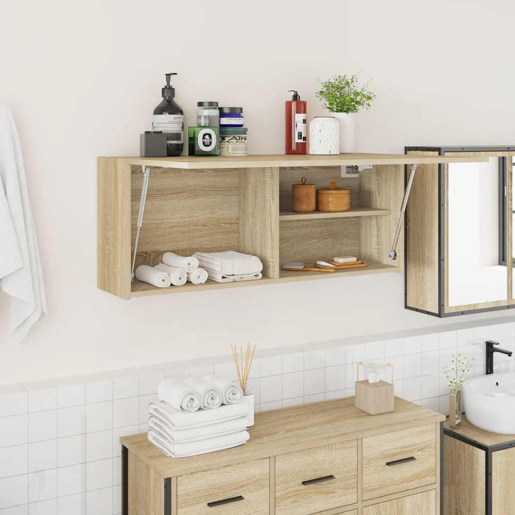 Badkamerwandkast 100x25x40 cm bewerkt hout sonoma eikenkleurig is nu te koop bij PeponiXL, paradijselijk wonen!