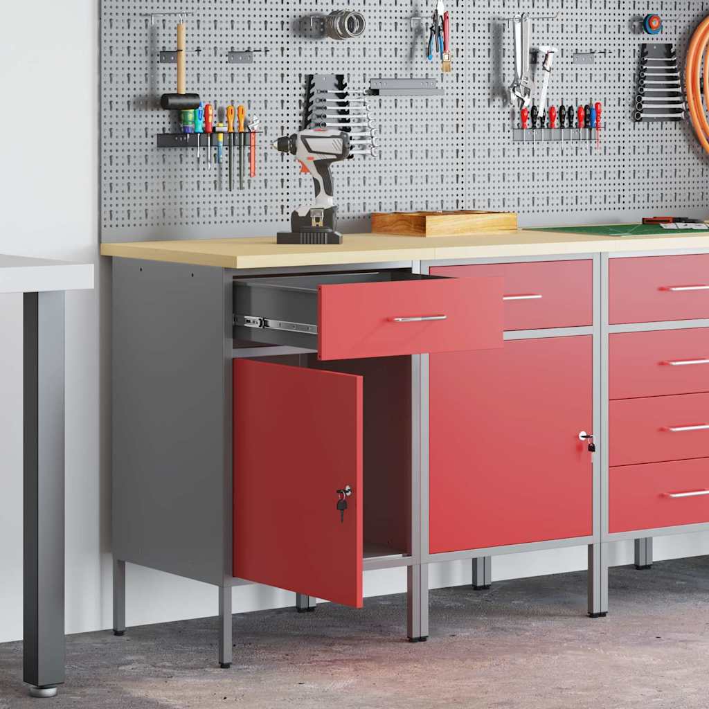 Werk kast met lade 2 pcs Rood en Grijs 100 x 55 x 85 cm is nu te koop bij PeponiXL, paradijselijk wonen!