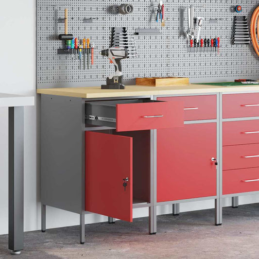 Werk kast met lade 2 pcs Rood en Grijs 100 x 55 x 85 cm is nu te koop bij PeponiXL, paradijselijk wonen!