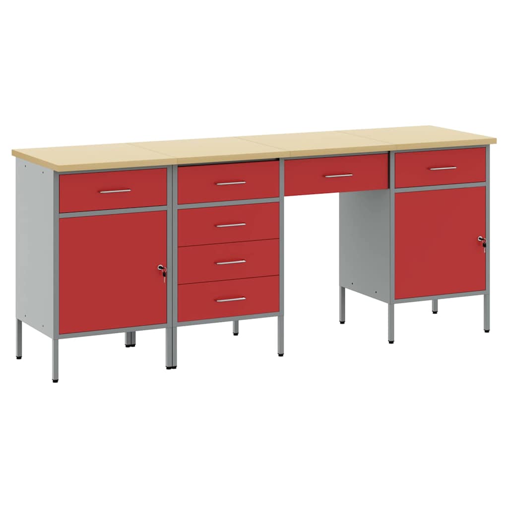 Werk kast met lade met slot 4 st Rood Engineered hout en staal is nu te koop bij PeponiXL, paradijselijk wonen!