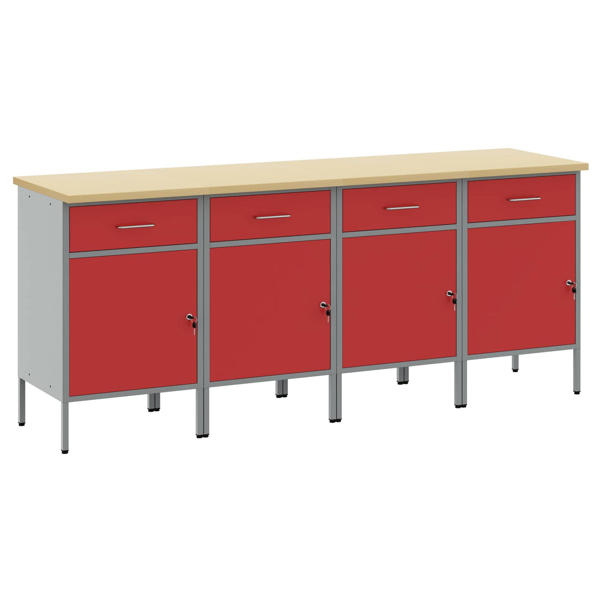 Werk kast met lade 4 pcs Rood en Grijs 200 x 55 x 85 cm is nu te koop bij PeponiXL, paradijselijk wonen!