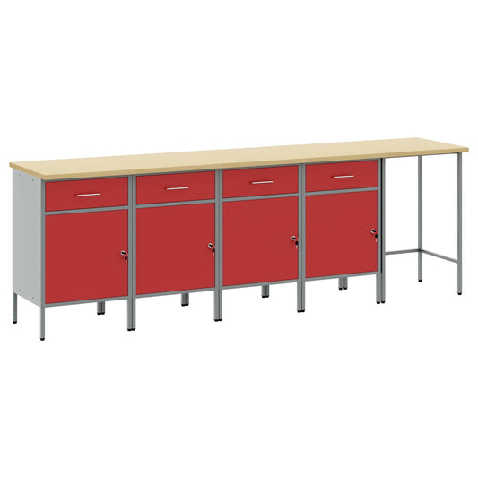 Werkkast set met lade met opslag met slot 5 pcs Rood en Grijs is nu te koop bij PeponiXL, paradijselijk wonen!