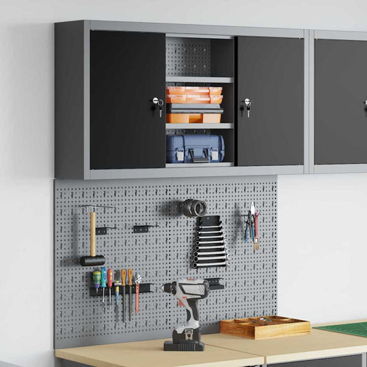 Gereedschapskast set met plank 3 st Zwart Gepoedercoat staal is nu te koop bij PeponiXL, paradijselijk wonen!