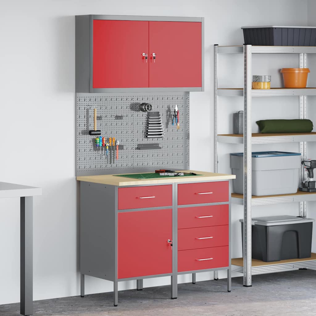 Werk kast met lade met slot 5 st Rood Engineered hout en staal is nu te koop bij PeponiXL, paradijselijk wonen!