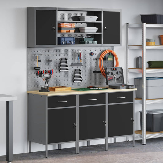 Werk kast met lade met slot 7 st Zwart Engineered hout en staal is nu te koop bij PeponiXL, paradijselijk wonen!