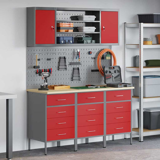 Werk kast met lade met plank 7 st Rood Engineered hout en staal is nu te koop bij PeponiXL, paradijselijk wonen!