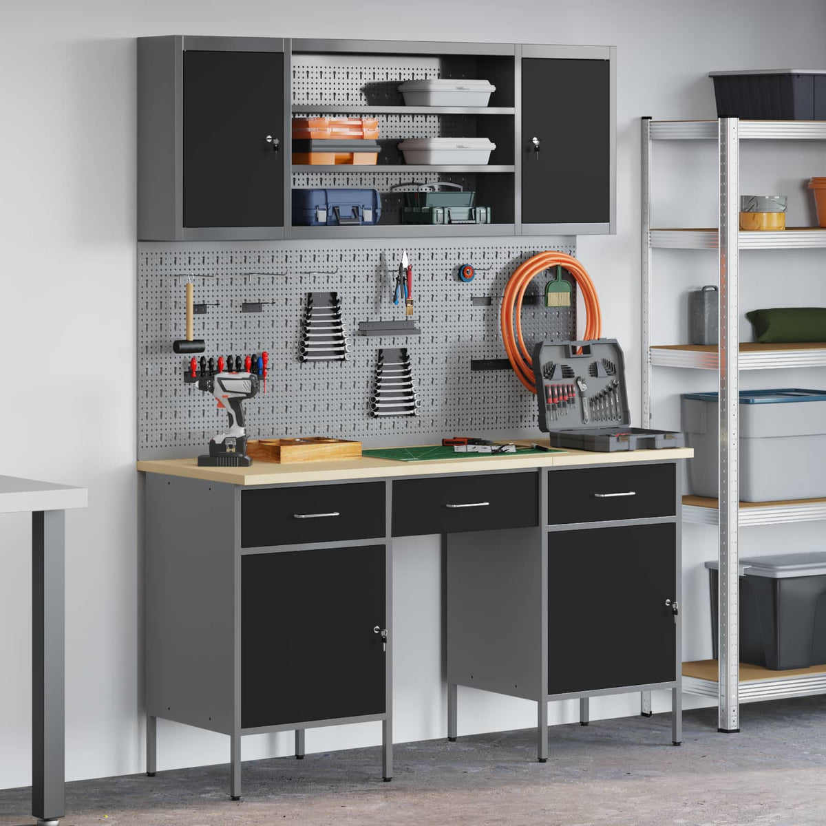 Werk kast met lade 10 st Zwart Engineered hout en staal is nu te koop bij PeponiXL, paradijselijk wonen!