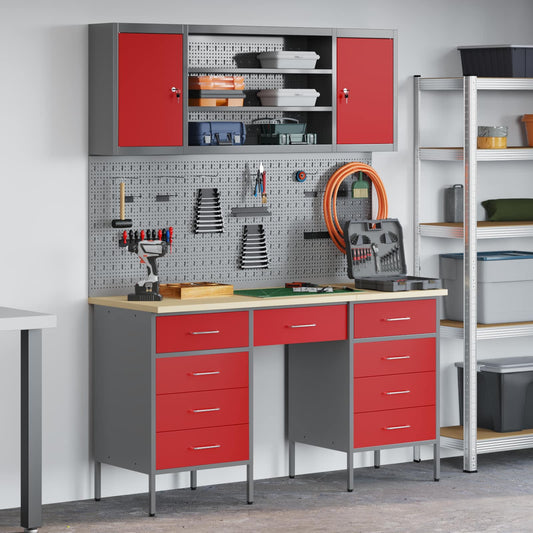 Werk kast met lade met slot 8 st Rood Engineered hout en staal is nu te koop bij PeponiXL, paradijselijk wonen!