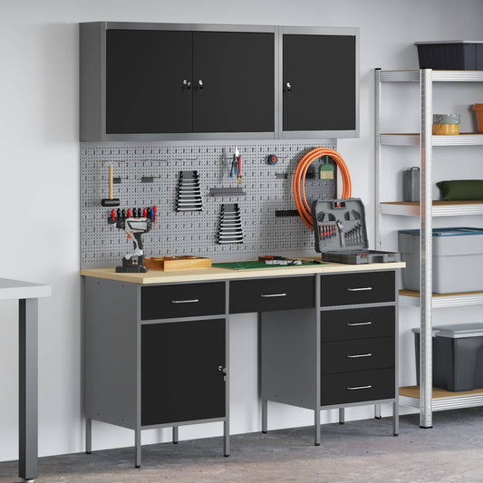 Werk kast met lade met slot 8 st Zwart Engineered hout en staal is nu te koop bij PeponiXL, paradijselijk wonen!