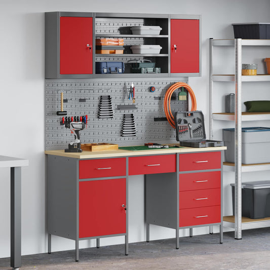 Werk kast met lade met slot 8 st Rood Engineered hout en staal is nu te koop bij PeponiXL, paradijselijk wonen!