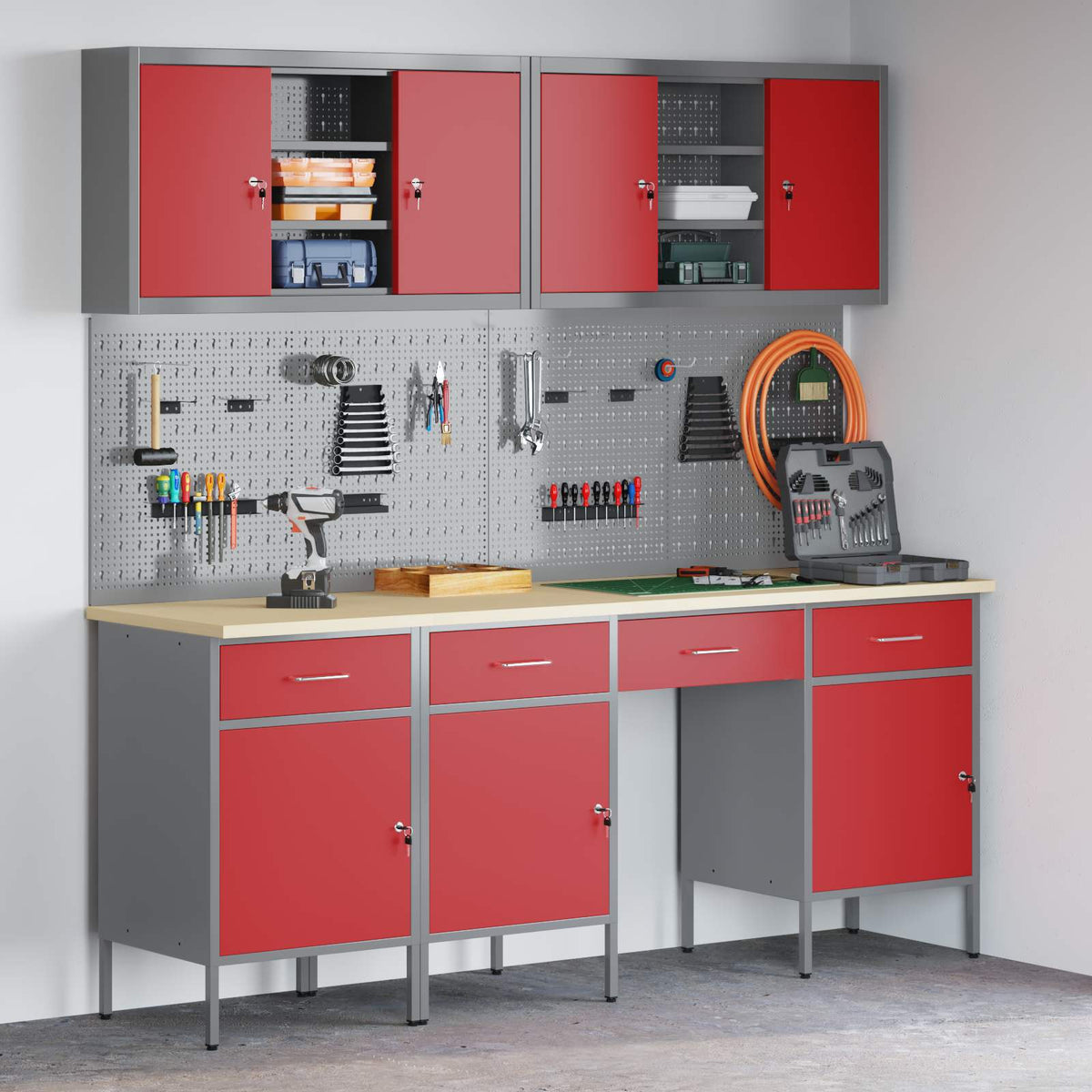 Werk kast met lade met slot 10 st Rood Engineered hout en staal is nu te koop bij PeponiXL, paradijselijk wonen!