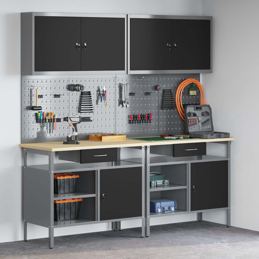 Werkbankset 8 st Zwart en Grijs Gepoedercoat staal is nu te koop bij PeponiXL, paradijselijk wonen!