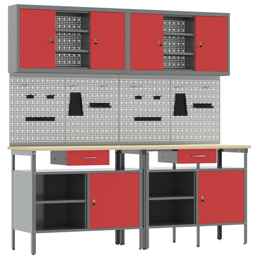 Werkbankset 8 st Rood en Grijs Gepoedercoat staal is nu te koop bij PeponiXL, paradijselijk wonen!