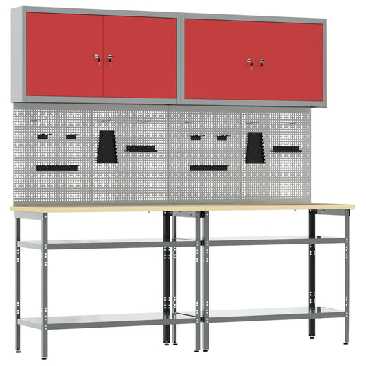 Werkbankset 8 st Rood en Grijs Gepoedercoat staal is nu te koop bij PeponiXL, paradijselijk wonen!