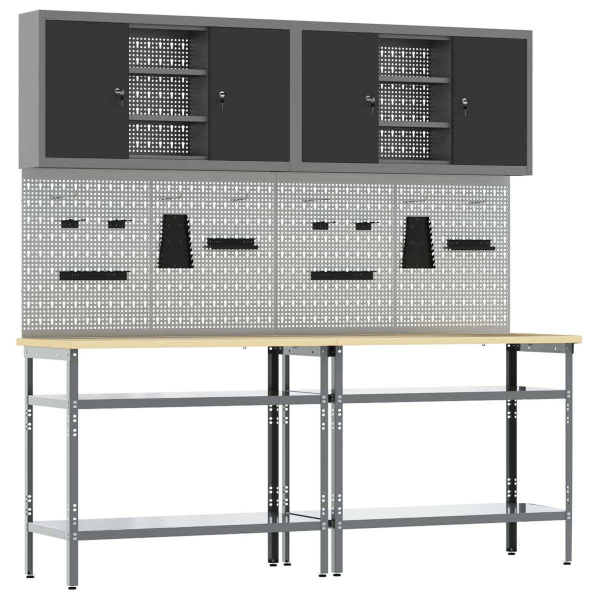 Werkbankset 8 st Zwart en Grijs Gepoedercoat staal is nu te koop bij PeponiXL, paradijselijk wonen!