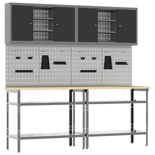 Werkbankset 8 st Zwart en Grijs Gepoedercoat staal is nu te koop bij PeponiXL, paradijselijk wonen!