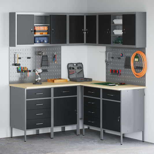 Werkkast set met lade met plank met opslag 12 st Zwart en Grijs is nu te koop bij PeponiXL, paradijselijk wonen!