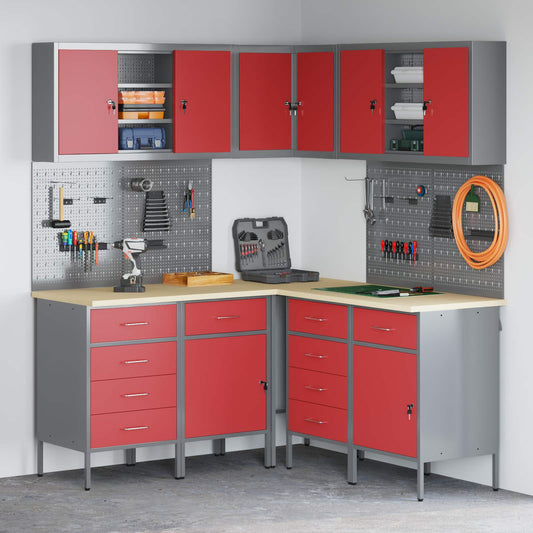 Werkkast set met lade met plank met opslag 12 st Rood en Grijs is nu te koop bij PeponiXL, paradijselijk wonen!
